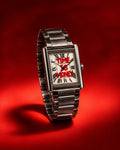 Time Is Money hand-painted watch with rectangular case and stainless steel bracelet