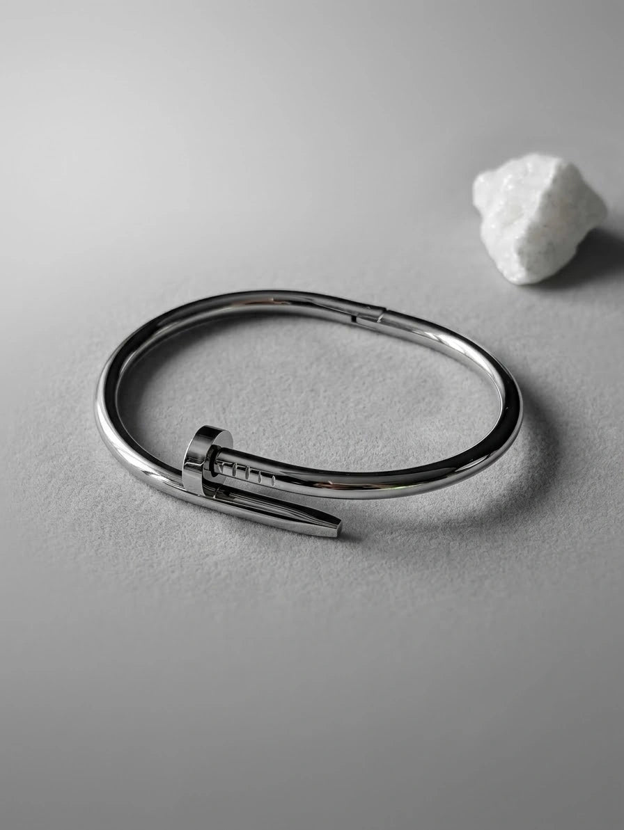 Silver nail bracelet in stainless steel